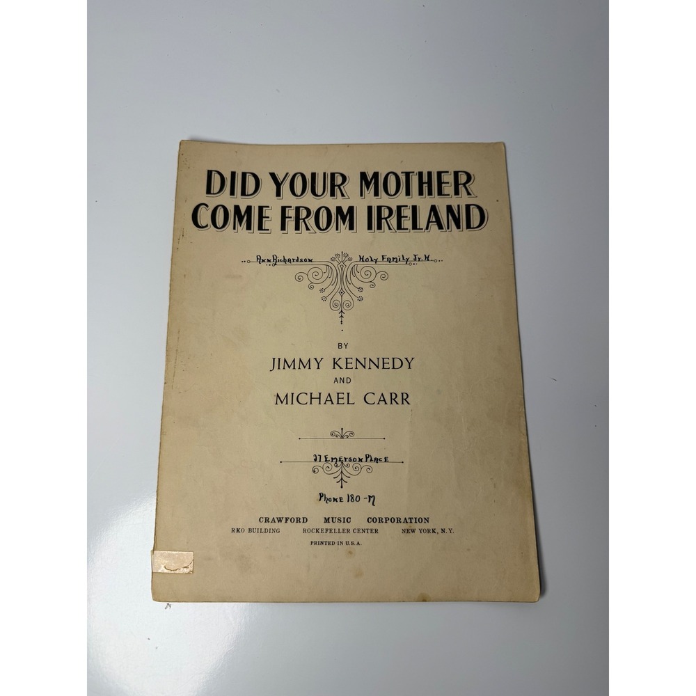 Vintage Did Your Mother Come From Ireland Sheet Music Jimmy Kennedy Michael Carr